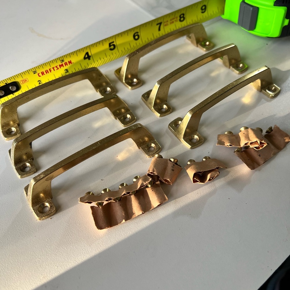 Set of BRASS drawer pulls cabinet handles mid century - utility look.